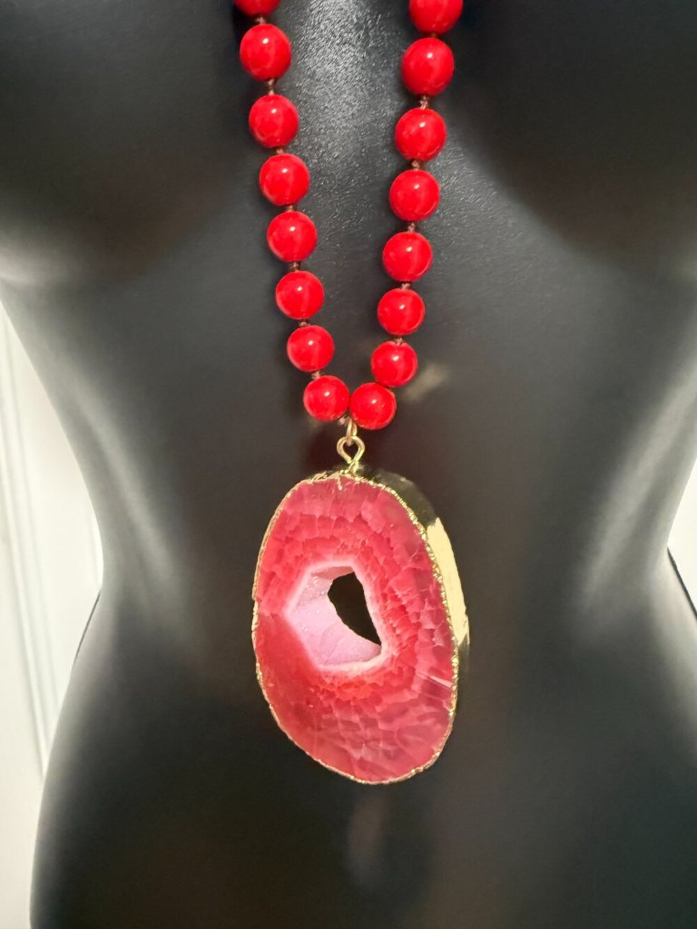 Karma and Luck Long Red Agate Druzy Necklace - Picture 4 of 15